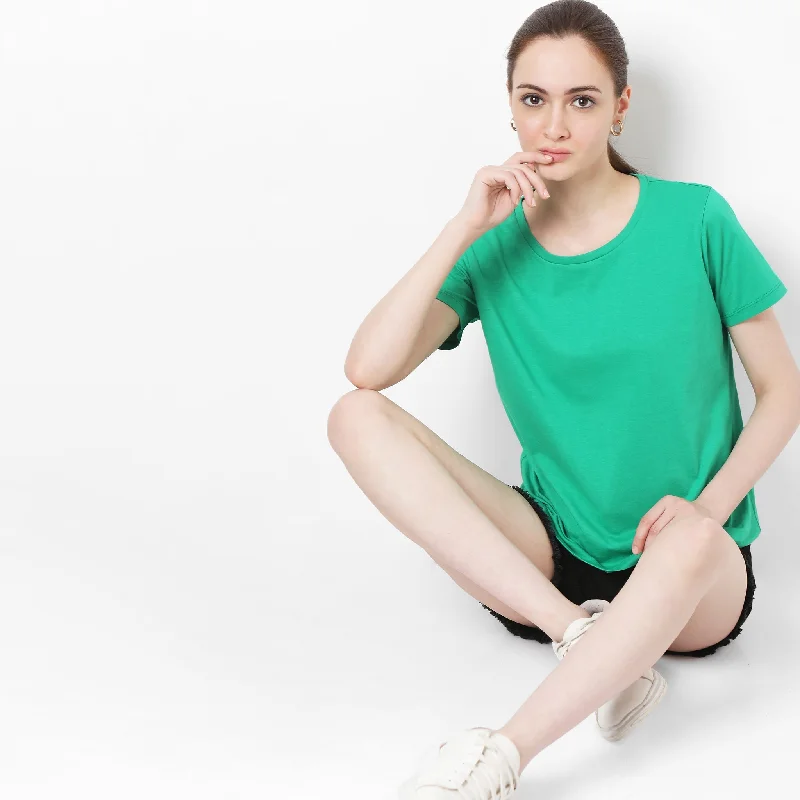 Regular Fit Solid T-Shirt Fleece Nylon Spandex
