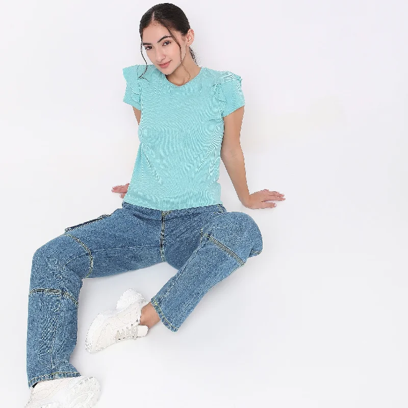Regular Fit Solid T-Shirt Mesh Fabric Canvas Fabric Denim Fabric
