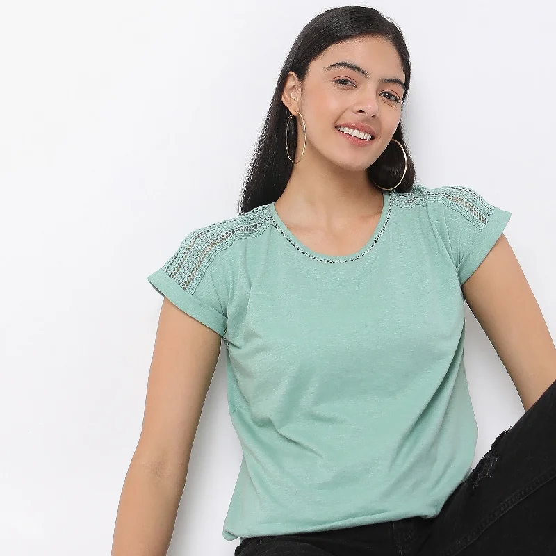 Regular Fit Solid T-Shirt Iron Safe Non-Iron Wrinkle Free