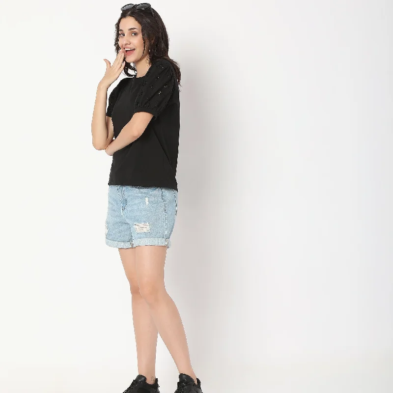 Regular Fit Solid T-Shirt Terry Blend Velvet Blend Canvas Blend