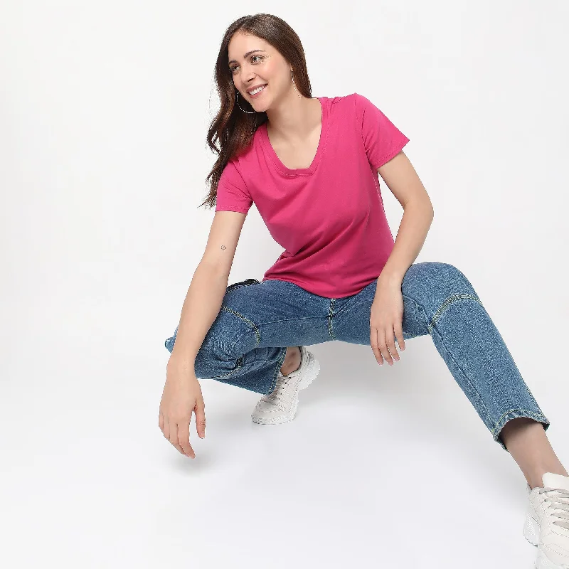 Regular Fit Solid T-Shirt Collared Crew Neck Turtle Neck