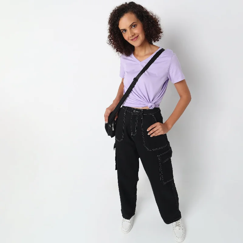 Regular Fit Solid T-Shirt Fashionable Trendy Casual
