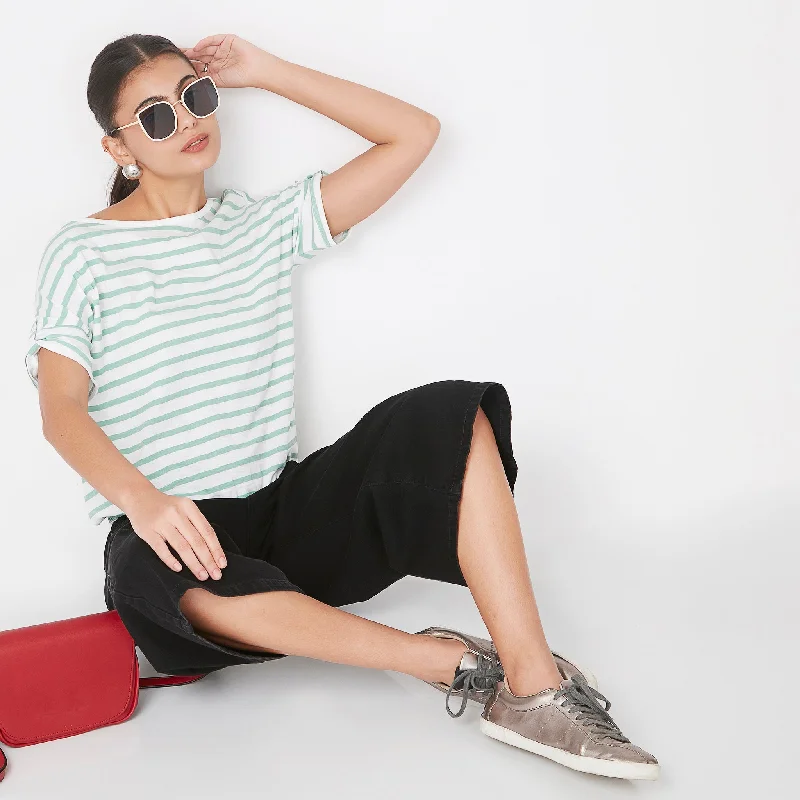 Regular Fit Striped T-Shirt Nylon Fabric Polyester Fabric Spandex Fabric