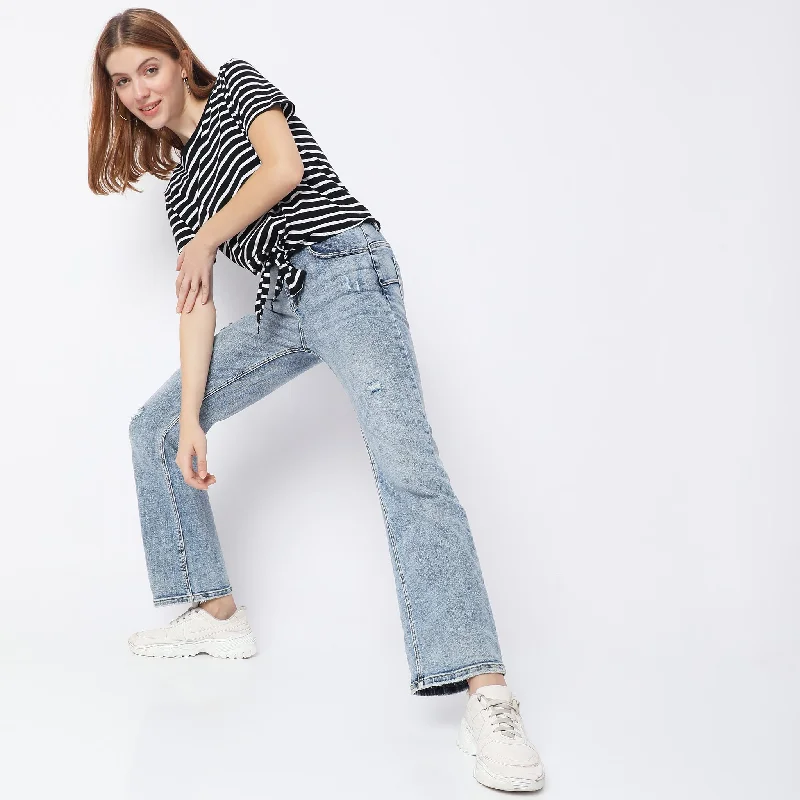 Regular Fit Striped T-Shirt Mesh Fabric Canvas Fabric Denim Fabric
