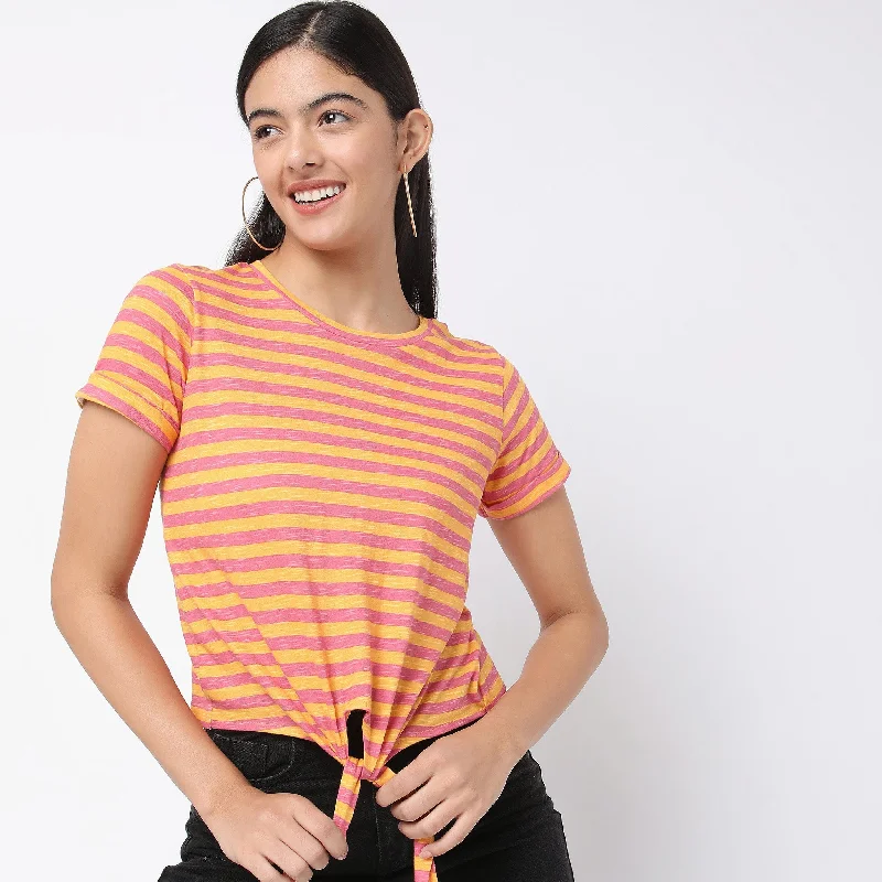 Regular Fit Striped T-Shirt Chenille Brocade Lace
