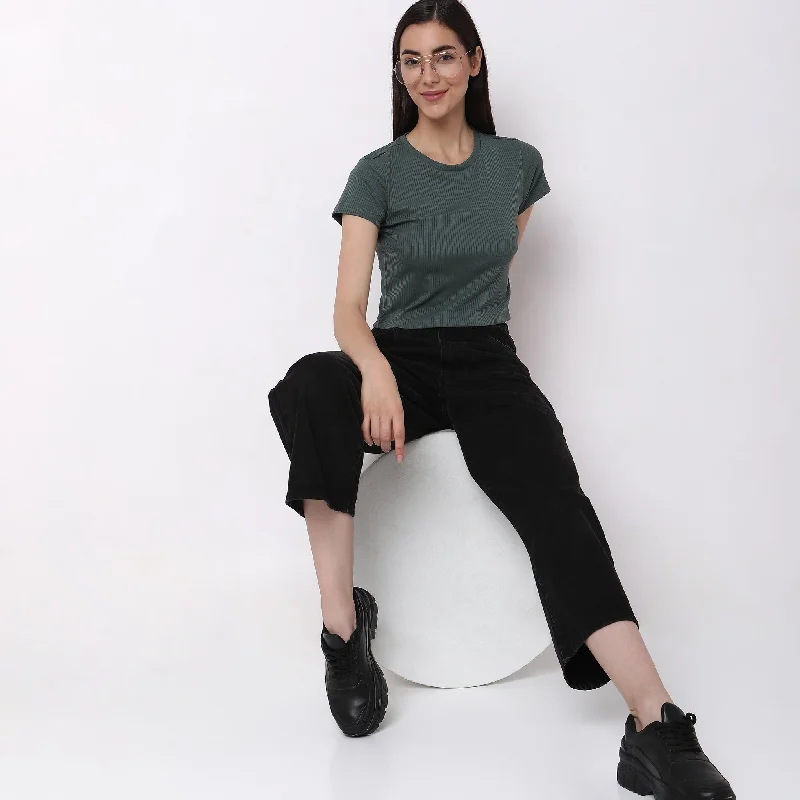 Skinny Fit Solid T-Shirt Chenille Brocade Lace