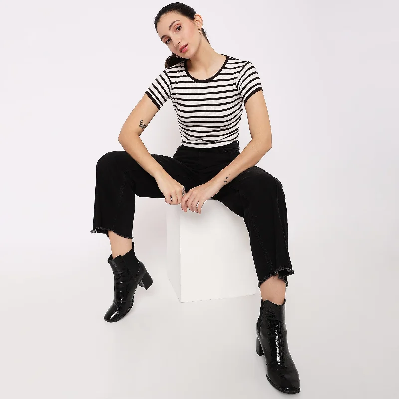Slim Fit Striped T-Shirt Iron Safe Non-Iron Wrinkle Free