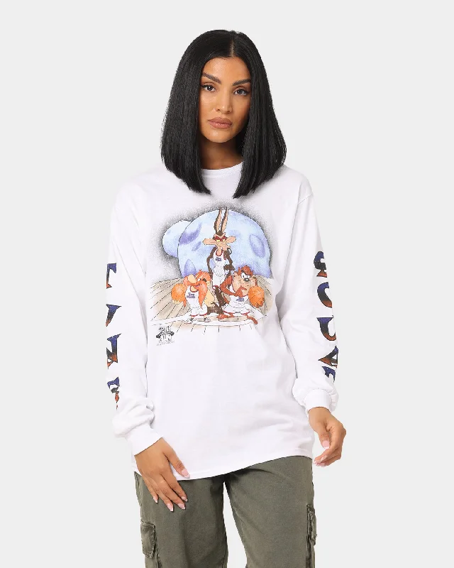 Space Jam Planets Long Sleeve T-Shirt White Cashmere Blend Cotton Blend Poly Blend