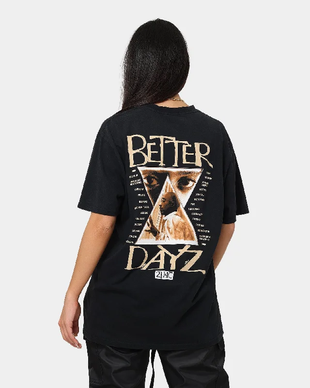 Tupac Better Dayz Vintage T-Shirt Washed Black Hooded Caped Shawl Collar
