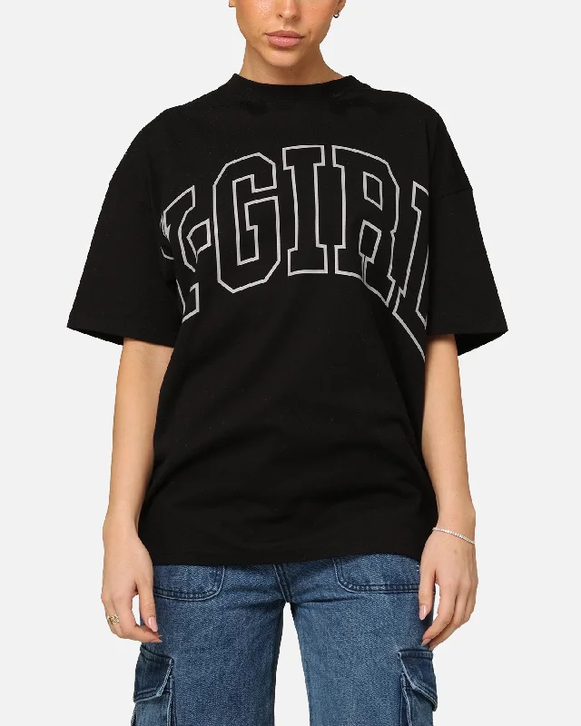 X-Girl Women's College Oversized T-Shirt Black Knit Fabric Woven Fabric Fleece Fabric
