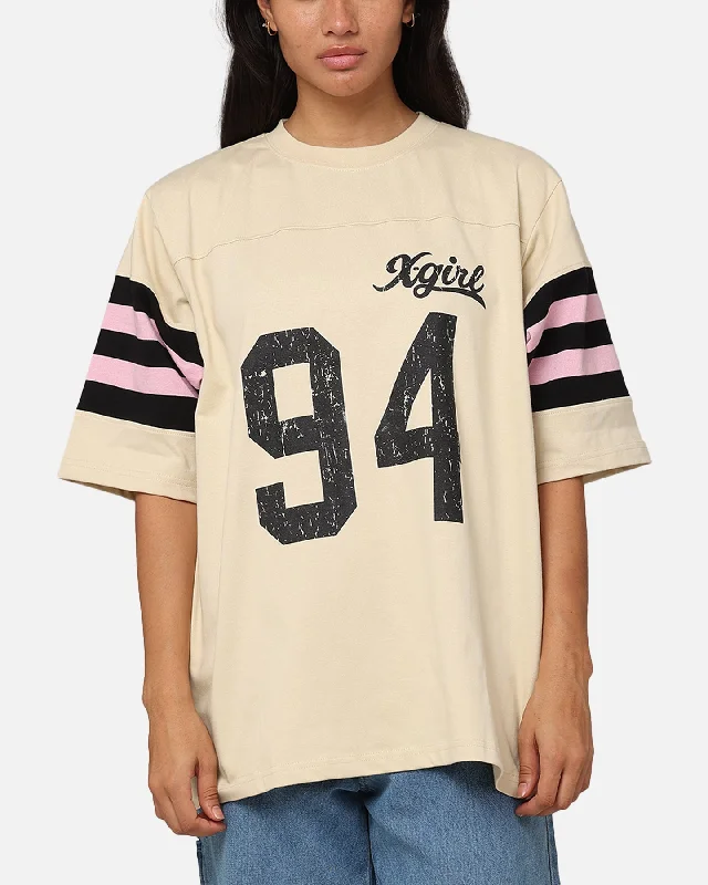 X-Girl Women's Number Sweat T-Shirt Cream Solid Print Embellished