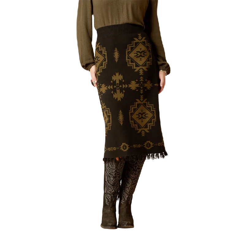 Ariat Women's Relic Black Caldera Sweater Skirt Solid Color Striped Floral Print