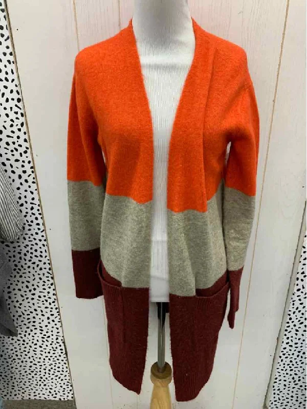 A New Day Orange Womens Size XS Sweater Mesh Fabric Canvas Fabric Denim Fabric