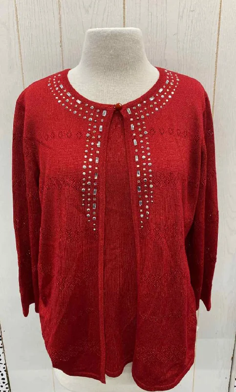 Alfred Dunner Red Womens Size M Sweater Ribbed Striped Patterned