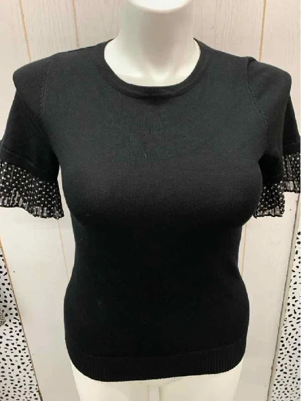 Black Womens Size L Sweater Welt Pockets Slit Pockets Flap Pockets