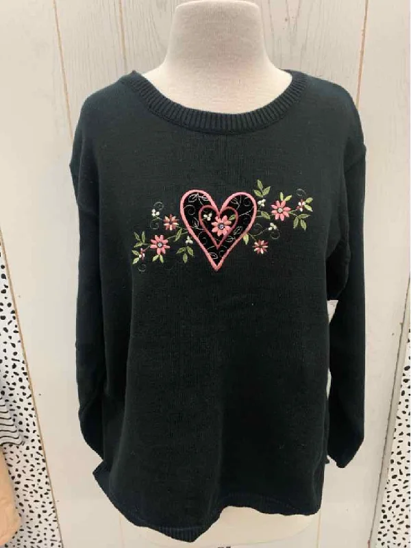 Black Womens Size M Sweater Notch Collar Peter Pan Collar Cowl Neck
