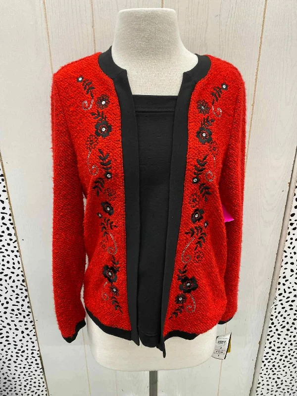 Cathy Daniels Red Womens Size Small Sweater Polka Dot Checkered Tartan
