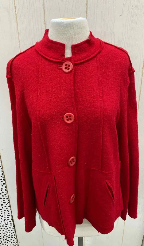 Coldwater Creek Red Womens Size M Sweater Chenille Fabric Brocade Fabric Lace Fabric
