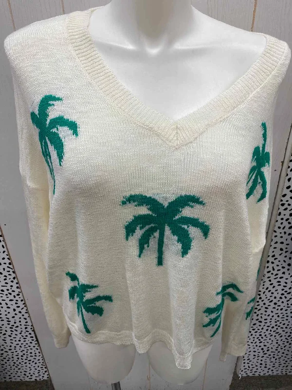 Cream Womens Size 2X Sweater Chenille Blend Fleece Blend Nylon Blend