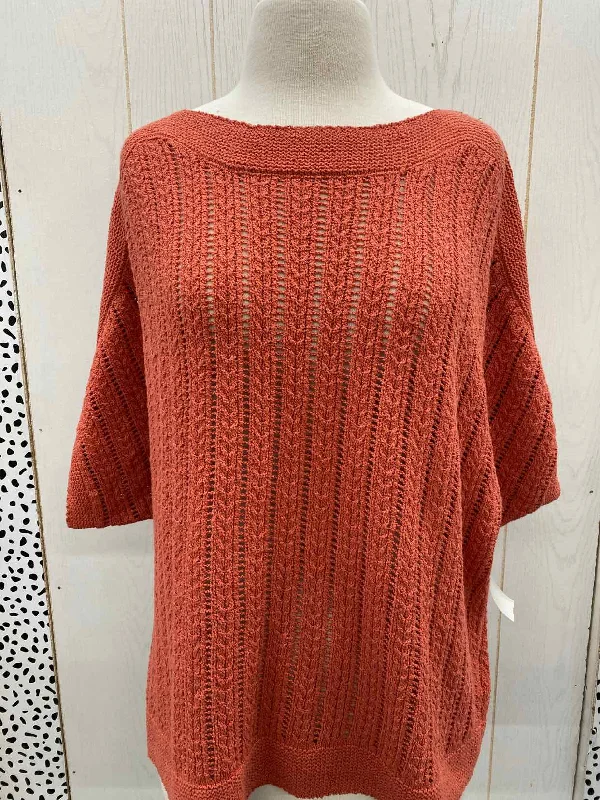 Cynthia Rowley Orange Womens Size M Sweater Houndstooth Herringbone Solid