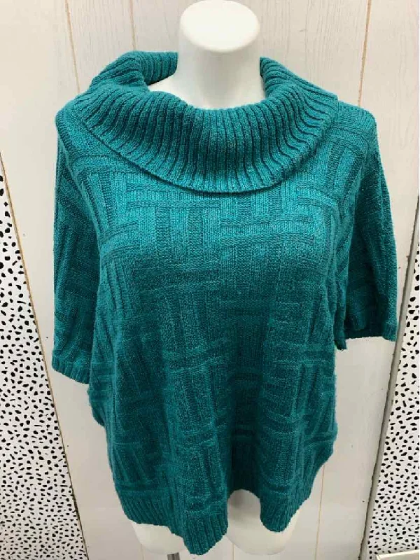 Dressbarn Teal Womens Size 2X Sweater Solid Color Striped Floral Print