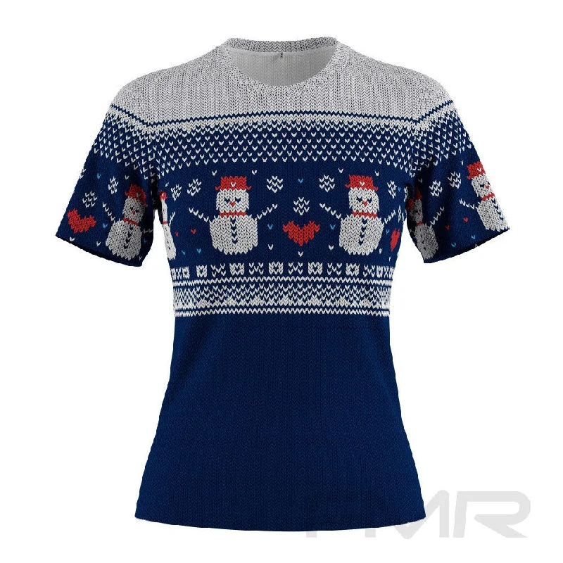 FMR Women's Snowman Sweater Performance Short Sleeve Shirt Iron Safe Non-Iron Wrinkle Free