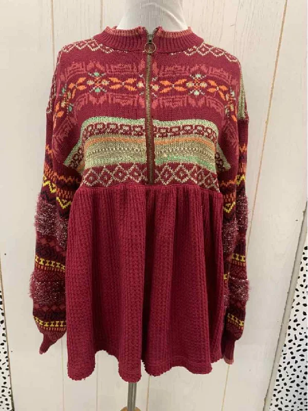 Free People Burgundy Womens Size XS/S Sweater Terry Terry Cloth Terry Knit