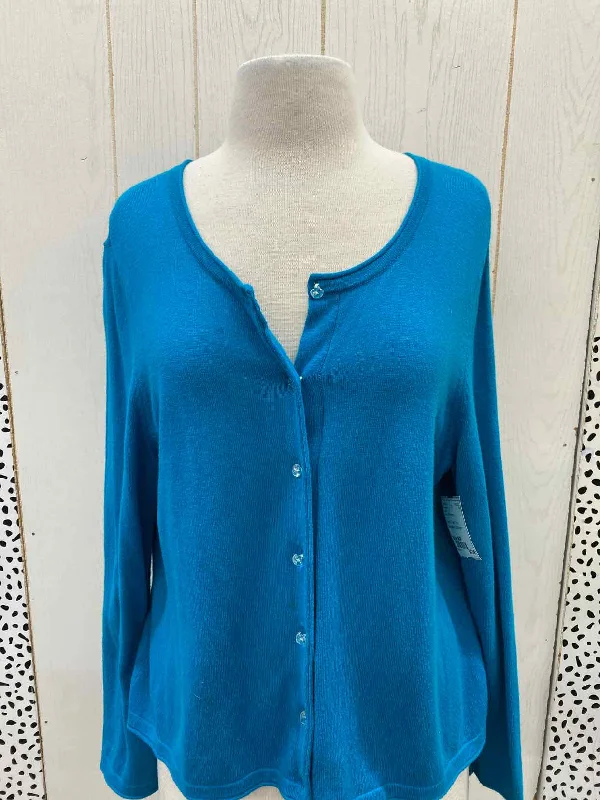 J Jill Teal Womens Size M/P Sweater Polka Dot Checkered Tartan