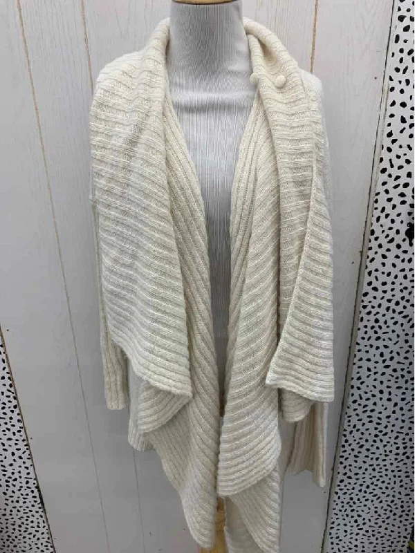 J Lopez Cream Womens Size M Sweater Beaded Sweater Sequined Faux Fur