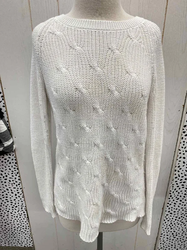 Liz Claiborne White Womens Size Small Sweater Cable Knit Ribbed Knit Lace Knit