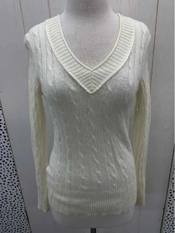LOFT Cream Womens Size Small Sweater Cable Knit Ribbed Knit Lace Knit