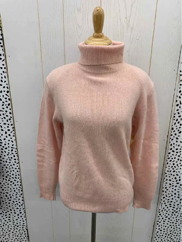 Nieman Marcus Pink Womens Size M Sweater Mesh Sweater Canvas Denim