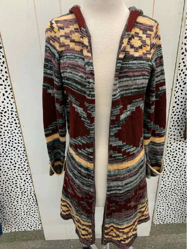 One World Burgundy Womens Size M Sweater Chenille Brocade Lace