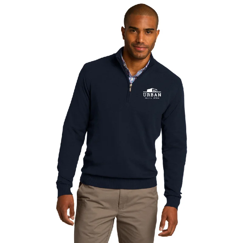Port Authority® 1/2-Zip Sweater Mesh Blend Leather Blend Suede Blend