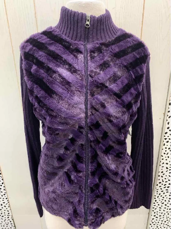 Purple Womens Size M Sweater Plaid Sweater Polka Dot Checkered