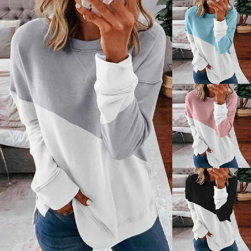 Round Neck Long Sleeve Sweater Color Matching Tops Sport Clothes Sweater Knitwear Pullover