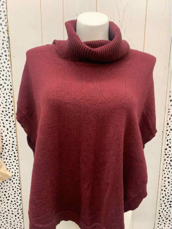Sisters Burgundy Womens Size M Sweater Solid Color Striped Floral Print