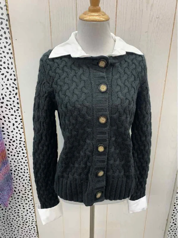 SJB Black Womens Size M Sweater Chenille Brocade Lace