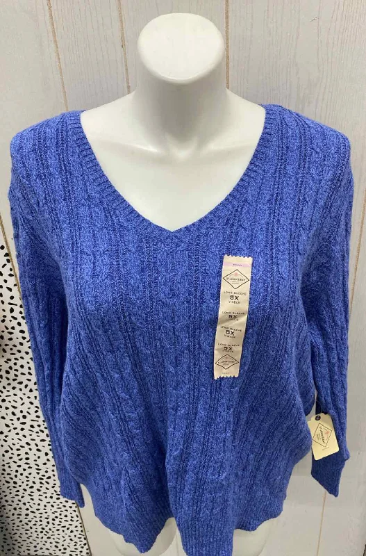 SJB Blue Womens Size 5X Sweater Denim Fabric Leather Fabric Suede Fabric