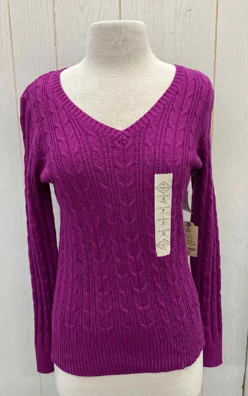 SJB Purple Womens Size Small Sweater Solid Print Embellished