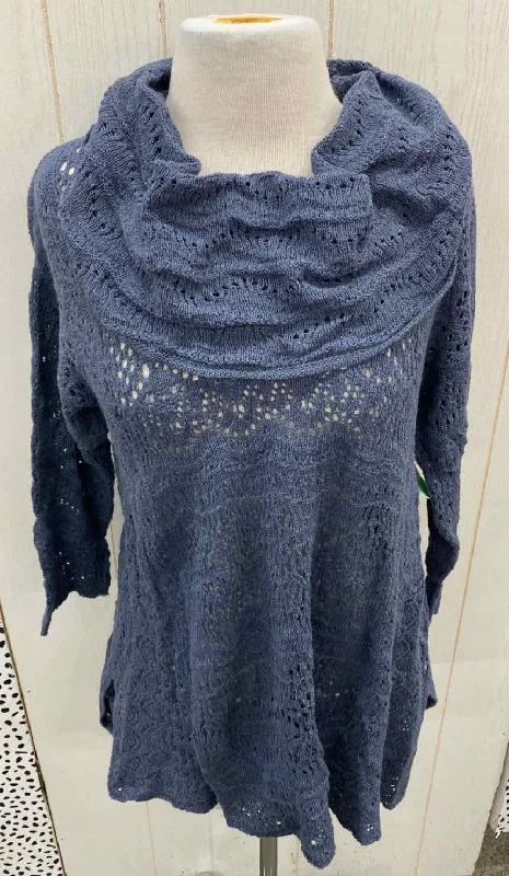 Style & Co Blue Womens Size M Sweater Satin Fabric Silk Fabric Chiffon Fabric