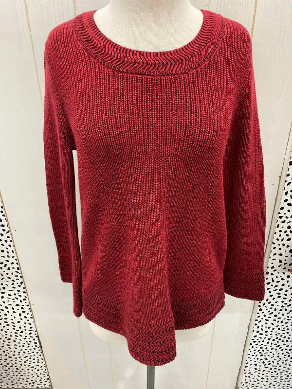 Style & Co Red Womens Size Small Sweater Zippered Front Buttoned Front Snap Front