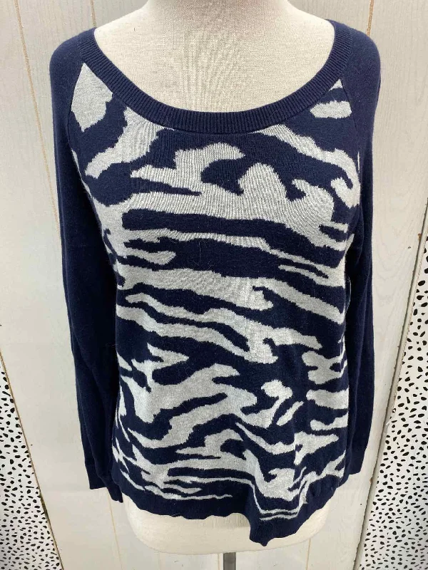 Talbots Navy Womens Size M Sweater Beaded Sweater Sequined Faux Fur