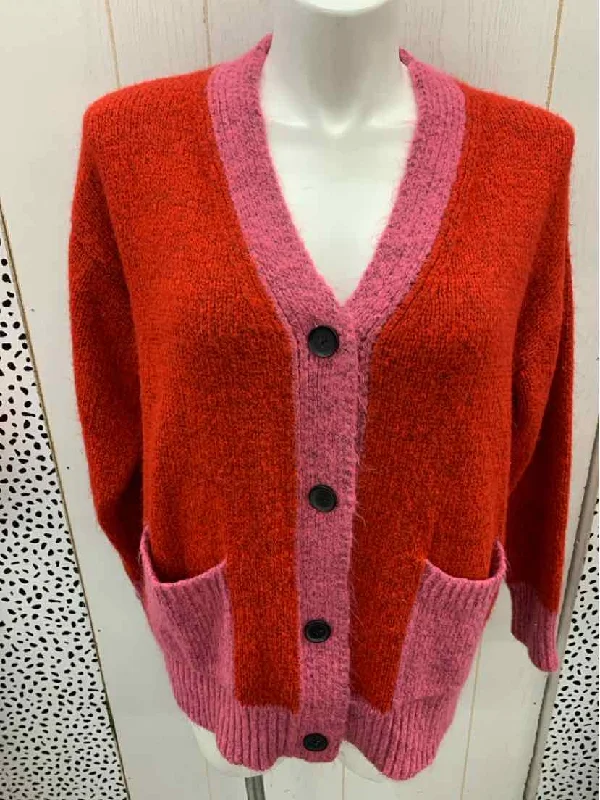 Vici Red Womens Size L Sweater Real Fur Shearling Chenille
