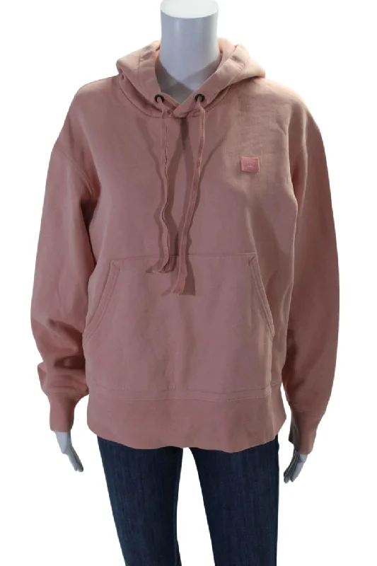 ACNE Studios Women's Hood Long Sleeves Pockets Sweatshirt Pink Hoodie with Hem Drawcord Adjustable Customizable