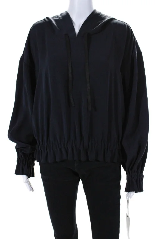Adeam Womens Dahlia Hoodie Midnight Blue Hoodie with Slit Hem Functional Movement