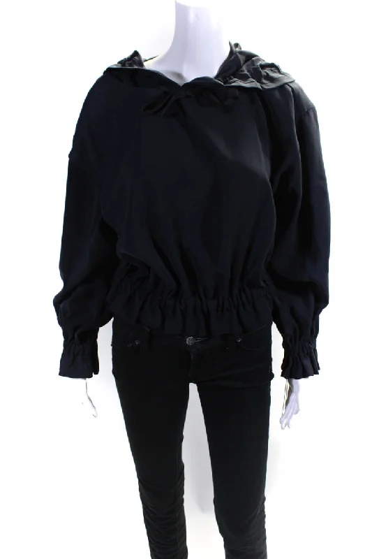 Adeam Womens Dahlia Hoodie Midnight Blue Hoodie with Belted Waist Structured Tailored