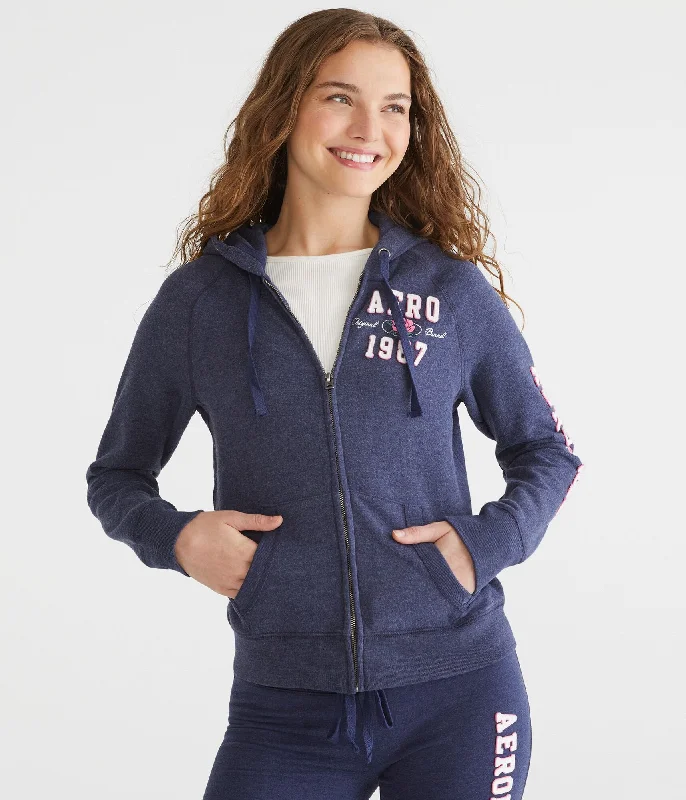 Aeropostale 1987 Rose Full-Zip Hoodie Hoodie with Mock Neck Collared Structured