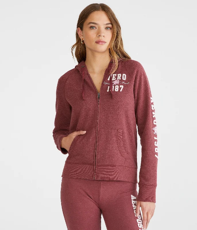 Aeropostale 1987 Rose Full-Zip Hoodie Hoodie with Raglan Sleeves Sporty Comfortable