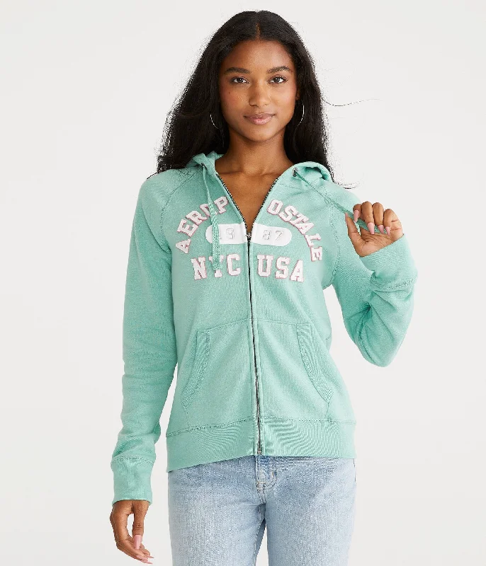 Aeropostale Arch Full-Zip Hoodie Hoodie with Hem Ribbing Snug Secure